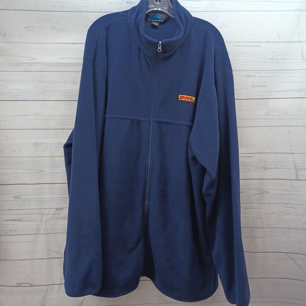 Vtg DHL Mens Sz 3XLT Navy Blue Mock Neck Full Zip Pockets Sweater Jacket